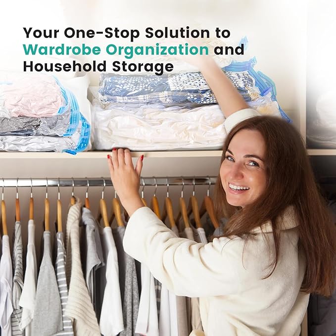 20 Pack Vacuum Storage Bags, Plastic Space Saver Seal Bags (4 Jumbo/4 Large/4 Medium/4 Small/4 Roll) Compression for Clothes, Mattress, Blankets and Bedding Storage, Hand Pump Included
