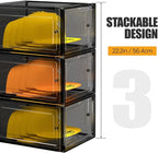 Hat Organizer Box, Stackable Clear Baseball Caps Holder Box Containers with Magnetic Door for Hats Snapback Cap Storag, Hat Rack Display Case, Holds 8 Hats Each (Black, 6 Pack)