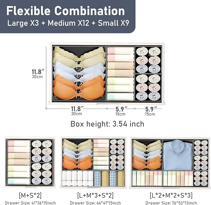 DIMJ Drawer Organizer Clothes Storage - 30 Pack Baby Dresser Organizer for Nursery, Small Fabric Closet Drawer Organizer Bins for Underwears Socks, Foldable Storage Dividers Organization for Bedroom