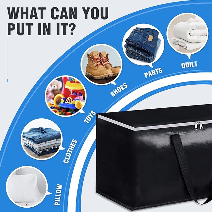 BlissTotes Moving Bags, Heavy Duty Moving Boxes with Zippers Top and Sturdy Handles, Storage Bags for Space Saving and Packing, Collapsible Moving Supplies, Storage Totes (125L, 2-Pack, Black)