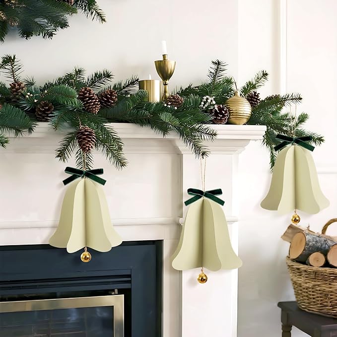 9PCS Mini Christmas Bell Ornament - Paper Hanging Jingle Bells Ornament for Christmas Tree Boho Paper Hanging Decorations for Xmas Holiday DIY Home Decor