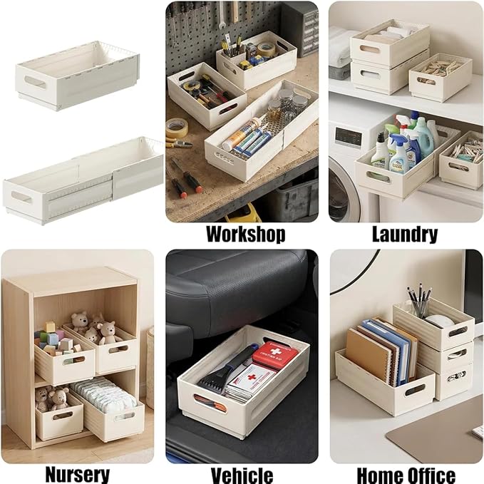 2 Pack Expandable Plastic Storage Boxes, Multi-Purpose Folding Organizer, Drawer Storage Divider For Bedroom, Kitchen And Snack Storage (m)