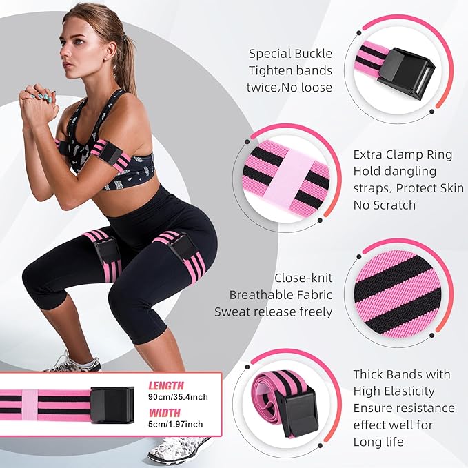 Booty Bands, Blood Flow Restriction Bands for Women/Men, Adjustable BFR Training Bands for Glutes & Hip Building, Occlusion Resistance Bands