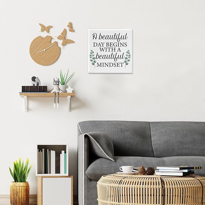 Motivational Eucalyptus Wall Art Decor, Inspirational Green Botanical Pictures Positive Quotes Canvas Painting Posters for Office Living Room Bedroom Decoration (8 X 8 Inches, Framed)
