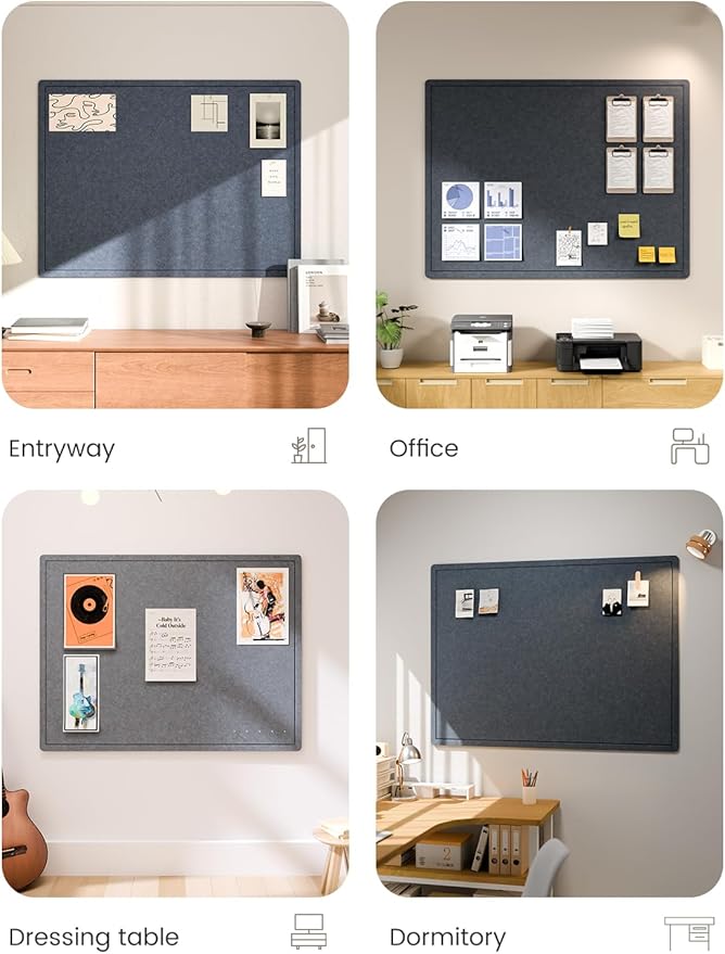 Fluxynara Large Bulletin Board, 47.2" x 35.4" Cork Board Alternative with 24 Safe Removable Adhesive Tabs, Foldable Felt Pin Board for Home Office, Classroom, Bedroom,Entryway for Walls—Navy Blue