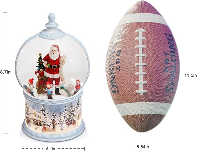 Christmas Snow Globes Musical,6H Timer Cylinder Glitter Snow Globe,White Snow Globes Christmas with Music Box Including 8 Songs, Battery Or USB Cable Powered