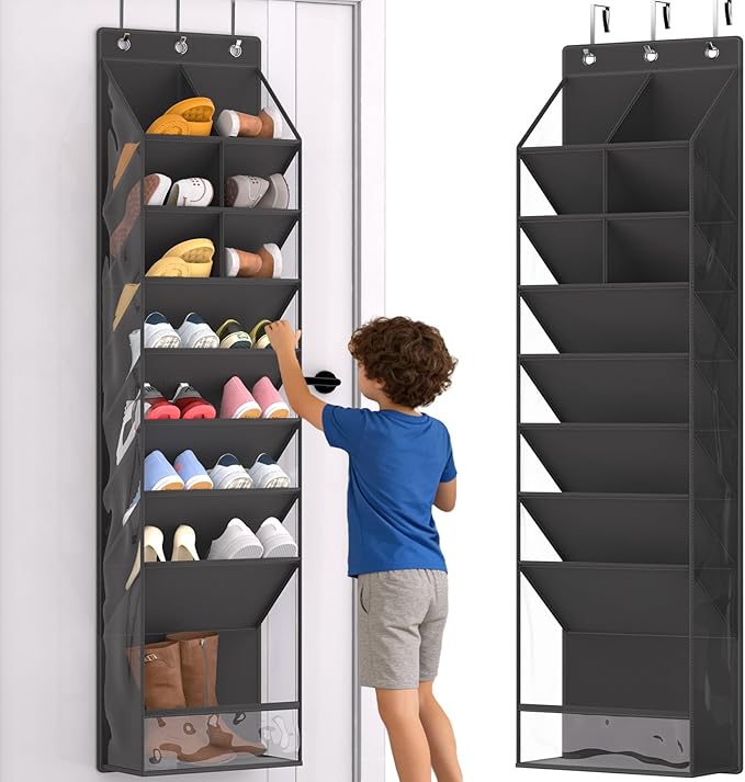 VERONLY Over the Door Shoe Organizer, Hanging Shoe Rack for Closet with 16-20 Pairs Capacity, Foldable Storage for Shoes, Boots, Sneakers, for Dorm Room, Apartment, Small Spaces（Black