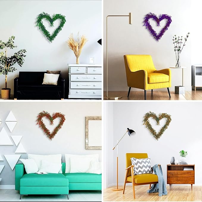 2-Pack 12 Inch Heart Shaped Wire Wreath Frame – Heart Metal Wreath Form with Ring Design, DIY Crafts, and Home Decor – Dark Green Wire Frame for Christmas Holiday & Weddings