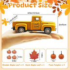 4.9″ Mini Fall Vintage Metal Pumpkin Truck Decor with Pumpkins and Maple Leaves - Fall Rustic Farmhouse Style Table Centerpiece, Thanksgiving & Autumn Havest Tiered Tray Decoration for Home Kitchen