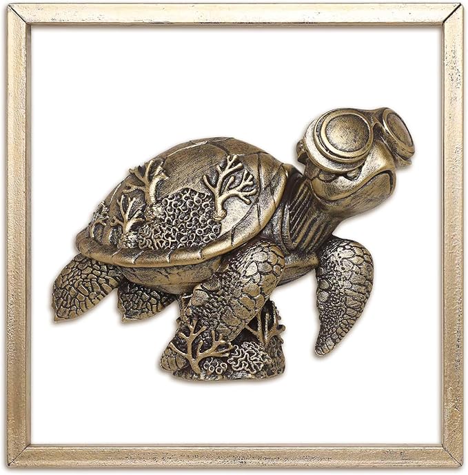 Newinhome Animal Heads Wall Decor (Includes Metal Frame) Resin sea turtle Sculptures Wall Hanging Decoration Gold vintage Wall Sculpture for Living Room Bedroom Office(Turtle)