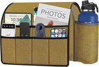 Ntomtuex Sofa Armchair Caddy Remote Control Holder with Water Bottle for Couch Recliner, Armrest Organizer with 7-Pocket Design for Magazines, Eyeglasses, iPad, Phone, Khaki