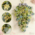 2 Pcs Eucalyptus Leave Swags, Greenery Teardrop Swag with Berries and Bow, 20 Inch Spring Summer Floral Swags for Front Door, Wall, Mantel and Window