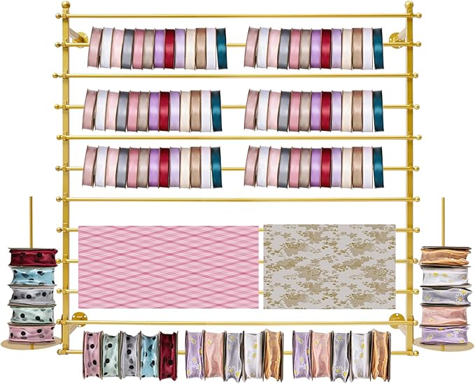 12-Tier Wall Mounted Scarf Rack, Scarf Display Rack, Towels Storage Hanger, Commercial Hijab Scarf Holder Organizer Space Saving for Retail Stores, Boutiques, Home (Gold, 47in Width)