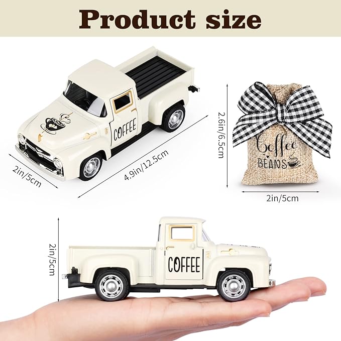 Metal Coffee Truck with Burlap Sack Vintage Pickup for Farmhouse Kitchen Decor Coffee Station Home Bar Accessories