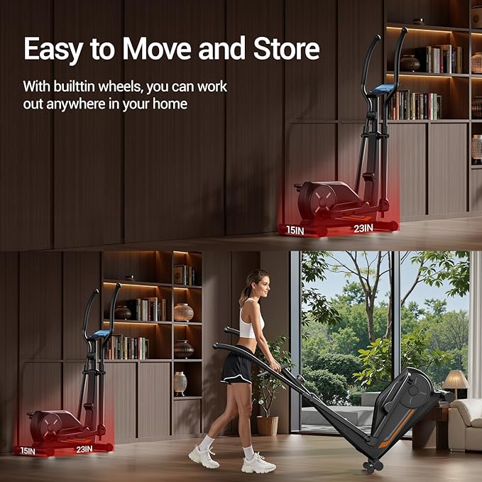 CURSOR Elliptical Exercise Machine, Elliptical Machine for Home with Hyper-Quiet Magnetic Driving System,8 Levels Resistance, 350LBS Weight Capacity，Compact Elliptical with 12IN Stride & LCD Monitor