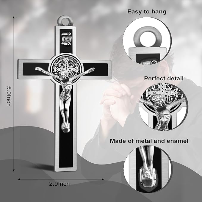 XIPENGKEJI Black Metal Enamel Crucifix,Christian Cross For Wall,Christ Inspirational Home Decor,Jesus Cross For Wall,Jesus Art Decor,Christian Gifts-5Inch X 2.9Inch