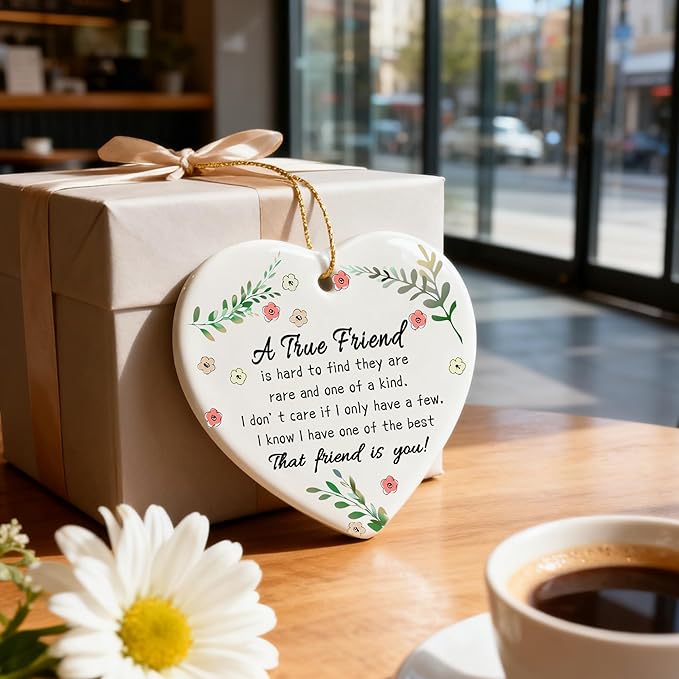 A True Friend is Hard to Find They are Rare and One of a Kind - Birthday, Christmas Friendship Gift | Gifts for Best Friend, Bestie, Female BFF | Ceramic Keepsake, Friendship Christmas Ornament
