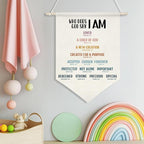 Who God Says I Am Wall Hanging Banner,Christian Bible Verse Canvas Poster, Bible Wall Art for Women, Teens, or Kids, Faith-Based Decor with Wooden Rod, 11x16 Inch(KD14)