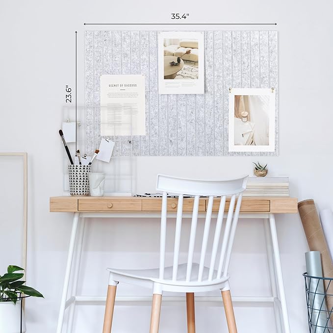 Felt Bulletin Board 35" x 24" - Stylish Cork Board Alternative for Office & Wall Decor – 6 Customizable Adhesive Tiles w/Golden Pins are Perfect to Display Your Photos