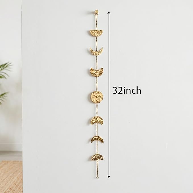 opulinea 32 Inch Hammered Gold Moon Phase Metal Wall Decor, Celestial Hanging Wall Sculpture, Boho Lunar Wall Art for Bedroom, Living Room, Bathroom, Apartment