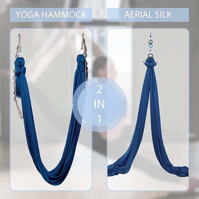 Aerial Silks Yoga Swing Set - 9/11 Yards Aerial Yoga Hammock Kit Anti-Gravity Flying for Fitness, Low/Non Stretch Nylon Tricot Fabric Hardware Included for Dance