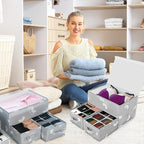 2 Pack Sock Underwear Drawer Organizer Divider - Closet Organizers and Storage Dresser Organizer Wardrobe Clothes Box Storage Bins with Lid for Bra, Socks, Leggings, Shirt, Panty (Grey)
