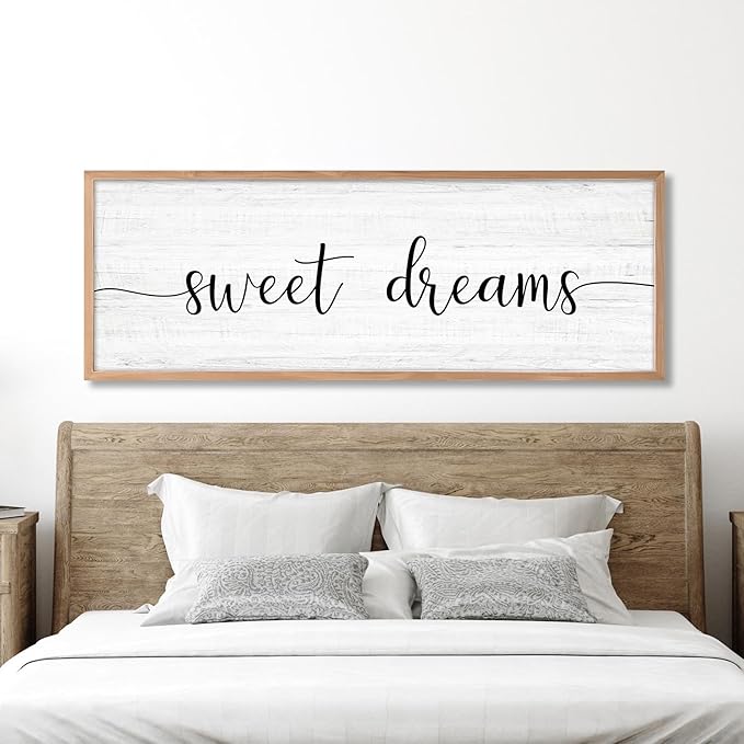 Sweet Dreams Wall Decor Above Bed 41.3''×15'' Large Farmhouse Wall Decor for Bedroom Guest Room Decor Framed Wood Wall Art Rustic Master Bedroom Wall Decoration (brown frame)