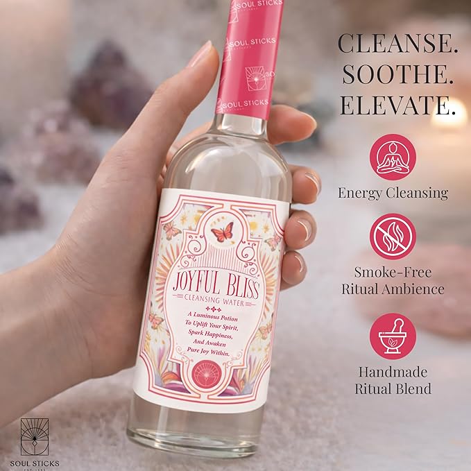 SOUL STICKS Cleansing Water 7.5 oz. Bottle for Rituals, Clearing Negative Energy and Purifying Home Spiritual Florida Water Area Deodorizer (Joyful Bliss)