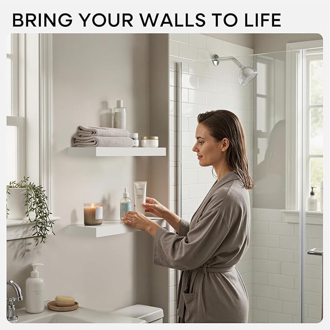 Homeforia White Floating Shelf 12 inch, High End Solid Real Wood Small 12inch Floating Shelves for Wall Mounted, White Wooden 12 in Floating Shelves, Heavy Duty Bracket, 12 X 6.5 X 1.75 inch, Set of 3
