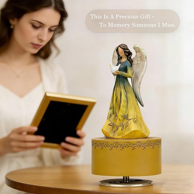 Music Box, Guardian Angel Musical Box Figurine Holding Heart, Sculpted Hand-Painted Music Boxes Figures Wind Up Angel Musical Boxes for Women Girls in Christmas Birthday Anniversary