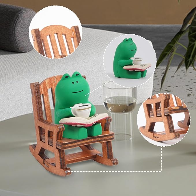 Resin Frog Figurine, Decorative Frog Statue for Desk Shelf Tabletop and Home Office, Collectible Animal Decor for Adults(Chair Coffee)