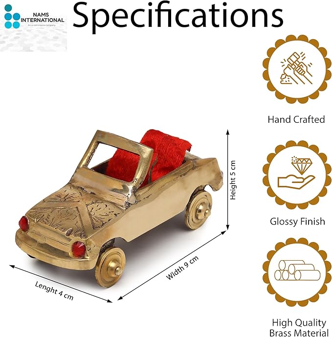 NAMS Brass Vintage Car Showpiece Antique Classic Convertible Figurine Red Seat for Home Decor, Office Desk, Living Room Decoration Traditional Collectible Display Showcase Unique Gift Item (9x5x4 cm)
