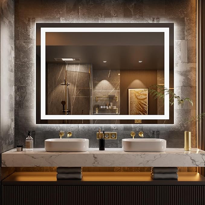 LOAAO 58"x40" LED Bathroom Mirror with Lights, Anti-Fog, Dimmable, Backlit + Front Lit, Lighted Bathroom Vanity Mirror for Wall, Memory Function