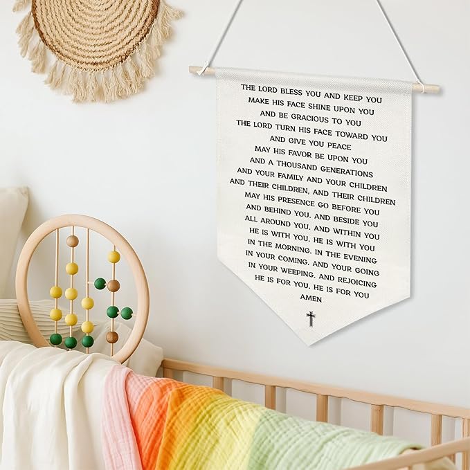 The Lord Bless You Scripture Wall Hanging Banner,Christian Canvas Poster with Wooden Rod, Bible Verse Wall Art for Blessing Home Decor, Faith Gift for Women, Family, or Church, 11x16 Inch (KD12)