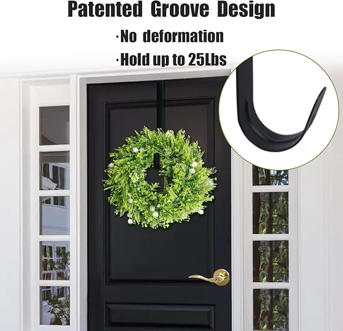 GameXcel 2 Pcs 15" Wreath Hanger for Front Door - Large Wreath Metal Hook for Christmas Wreath Over The Door Hanger - Black