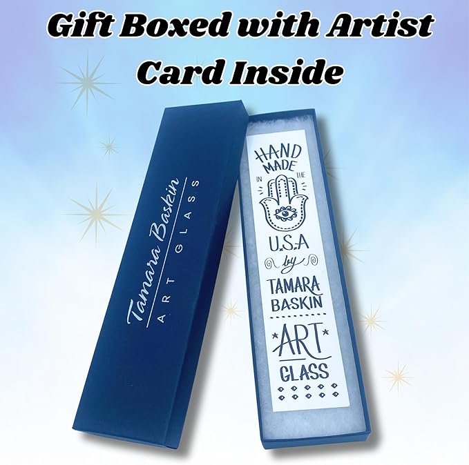 Sparkling Art Glass Mezuzah - Easy Mount Indoor or Outdoor - Weatherproof Metal Case - Gift Box and Non-Kosher Scroll Included - Hand Made in USA - Guaranteed for Life! (Opal Blue)