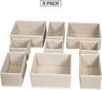 DIOMMELL 9 Pack Foldable Cloth Storage Box Closet Dresser Drawer Organizer Fabric Baskets Bins Containers Divider for Baby Clothes Underwear Bras Socks Lingerie Clothing,Beige 333
