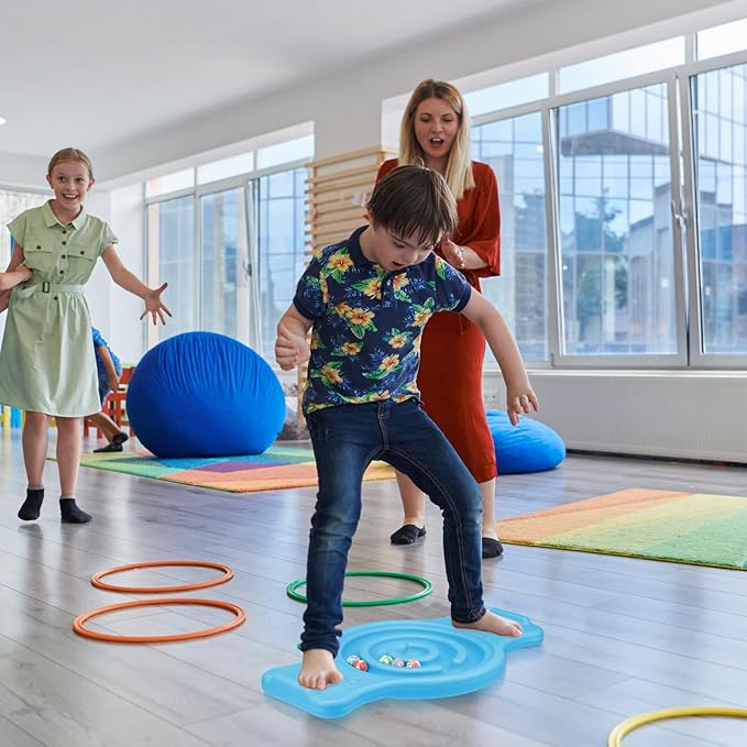 Maze Balance Board for Kids Plastic Wobble Rocker Balance Board with Mini Balls Load 220lb Balance Game with Handles for Toddler Balancing Exercise Equipment Game, 24.5 x 11.8 Inch