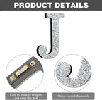 Qunclay 12'' Silver Crystal Diamond Bling Letters Crushed Diamond Decoration Wooden Glitter Letter with Screw and Hooks Rhinestone Gift for Wedding Y2k Mcbling Bedroom Wall Decor (Letter J)