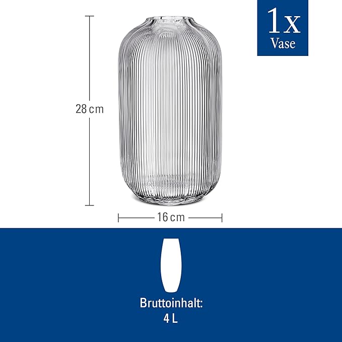 Villeroy & Boch Fleur Vase, 11 in, Clear, Dishwasher Safe, Mouth-Blown and Handmade Glass Vase