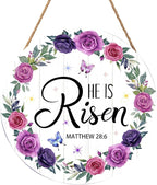 Harooni Easter Wall Hanging Decoration Sign, 12x12 Inch, He is Risen Wreath, Floral, Vertical, Unframed, Wooden, Indoor and Outdoor, Religious Holiday, Entryway