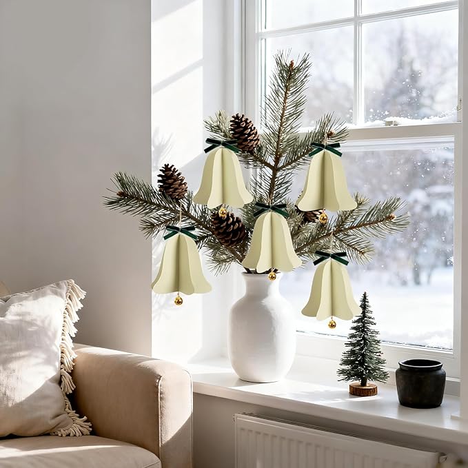 Christmas Bell Ornaments Christmas Tree Decorations Paper Hanging Bell Ornaments for Xmas Tree Décor, New Years Party Winter Xmas Party Holiday Home Decor,Ceilings Decor 9 PCS