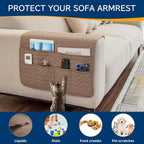 Remote Control Holder for Armchair, Couch Caddy Organizer TV Remote Holder for Recliner Couch With 6 Pockets, Non-Slip Arm Chair Caddy Bedside Table Organizer for Magazine, Tablet, Phone (Beige)