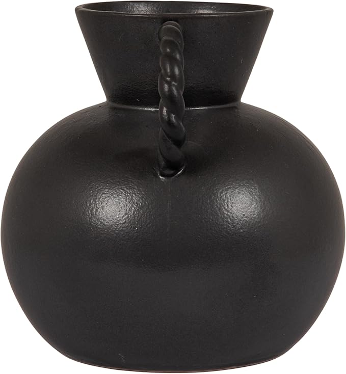 Bloomingville Stoneware Vase with Twisted Handles, Reactive Matte Black Glaze