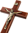 SISSIDA Crucifix Wall Cross, Handmade Wooden Catholic Crosses for Wall Decor - 12 Inch