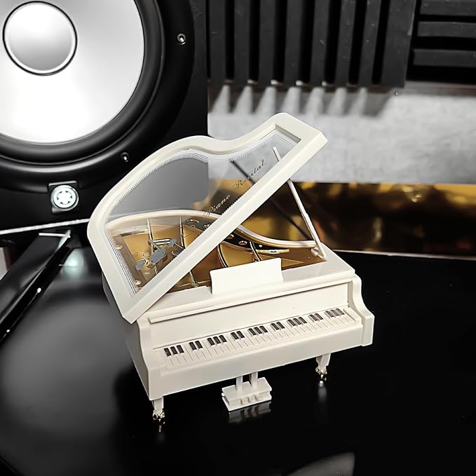 Musiin Grand Piano Music Box Desktop Ornament — Open the lid and a beautiful melody immediately plays, creating a warm and peaceful atmosphere to relax your mind.