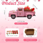 4.9″ Mini Vintage Strawberry Pink Metal Farm Truck Decor with Fake Strawberries, Home Kitchen Centerpieces for Tables Farmhouse Pickup Tiered Tray Stand Decorations, Spring & Christmas Desk Display