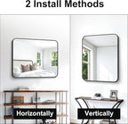 BONEWEI 30x36 inch Bathroom Mirror,Black Rectangle Mirror,Wall Mounted Bathroom Frame Vanity Mirror with Round Corner for Bedroom Living Room, Entryway Hangs Horizontal or Vertical