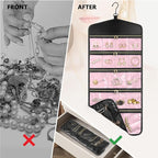 CHICECO Travel Jewelry Holder Organizer,Hanging Jewelry Organizer Storage with Zippered Pockets for Cloest,Jewelry Holder for Earrings, Necklaces (Pink Black)