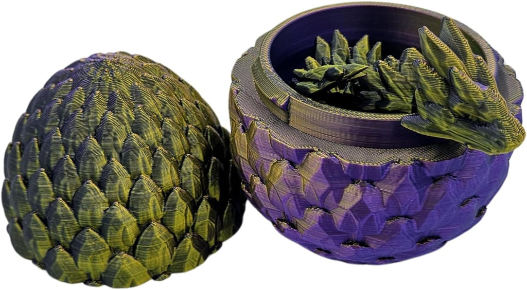 3D Printed Dragon Egg Articulating Gemstone Dragon Fidget Figurine - Vibrant Color Dragons Flexible ADHD, Autism and Anxiety Relief - Articulated Joints (Gold Purple Black)
